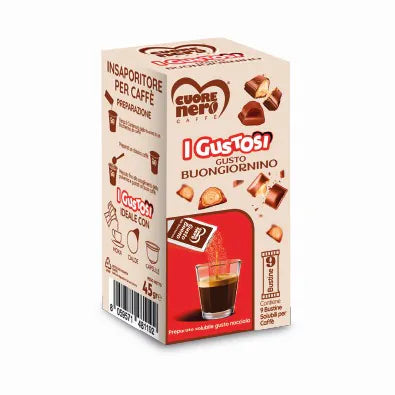 Gustosi 9 Bustine di zucchero  BUONGIORNINO preparato solubile per Caffè al gusto Nocciola 45gr