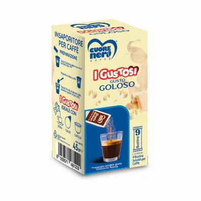 I Gustosi 9 Bustine di zucchero GOLOSO preparato solubile per Caffe gusto Cioccolato Bianco 45gr